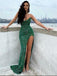 Dark Green Sequins Mermaid Strapless Long High Slit Evening Prom Dresses, Custom prom Dress, MR8738