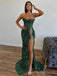 Morden Dark Green Sequins Mermaid Sweetheart Long Side Slit Evening Prom Dresses, Custom prom Dress, MR8740