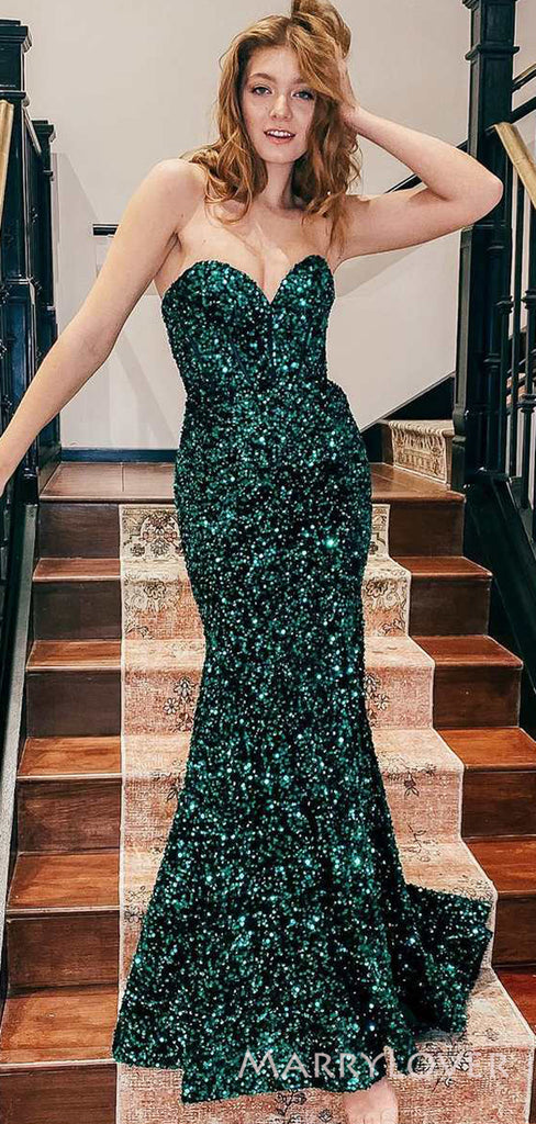 Elegant Sweetheart Mermaid Strapless Long Evening Prom Dresses, Custom prom Dress, MR8743