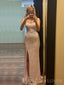 Simple Sequin Spaghetti Straps Bateau Long Evening Prom Dresses, Custom Mermaid Prom Dress, MR8746