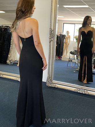 Simple Mermaid Black Strapless Long Sweetheart Evening Prom Dresses, Custom Prom Dress, MR8749