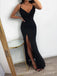 Simple Mermaid V-neck Sparkly Spaghetti Straps Long Evening Prom Dresses, Custom Prom Dress, MR8752