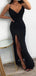 Simple Mermaid V-neck Sparkly Spaghetti Straps Long Evening Prom Dresses, Custom Prom Dress, MR8752