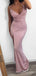 Simple Mermaid V-neck Sparkly Spaghetti Straps Long Evening Prom Dresses, Custom Prom Dress, MR8752