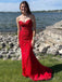 Sweet Heart Red Tulle Appliques Mermaid Long Evening Prom Dresses, Custom Strapless Prom Dress, MR8753