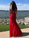 Sweet Heart Red Tulle Appliques Mermaid Long Evening Prom Dresses, Custom Strapless Prom Dress, MR8753