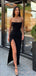 Spaghetti Straps Black Sheath Side Slit Long Evening Prom Dresses, Custom Prom Dress, MR8760