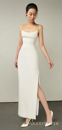 Simple Ivory Mermaid Side Slit Long Evening Prom Dresses, Custom Prom Dress, MR8768