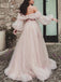Off Shoulder Pink Tulle Sparkly A-line Long Evening Prom Dresses, Custom Prom Dress, MR8770