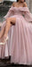 Off Shoulder Pink Tulle Sparkly A-line Long Evening Prom Dresses, Custom Prom Dress, MR8770