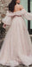 Off Shoulder Pink Tulle Sparkly A-line Long Evening Prom Dresses, Custom Prom Dress, MR8770