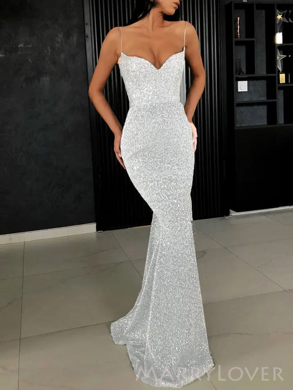 Simple Sweet Heart Mermaid Spaghetti Straps Long Evening Prom Dresses, Custom Prom Dress, MR8771
