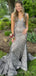 Gorgeous Mermaid V-neck Sequins Long Evening Prom Dresses, Custom Prom Dress, MR8772