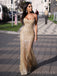 Popular Gold Sparkly Mermaid Strapless Long Evening Prom Dresses, Custom Prom Dress, MR8774