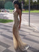 Popular Gold Sparkly Mermaid Strapless Long Evening Prom Dresses, Custom Prom Dress, MR8774