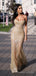 Popular Gold Sparkly Mermaid Strapless Long Evening Prom Dresses, Custom Prom Dress, MR8774