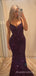 Mermaid Purple Sequins V-neck Long Evening Prom Dresses, Custom Prom Dress, MR8777