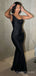 Black Satin Mermaid One Shoulder Long Evening Prom Dresses, Custom Prom Dress, MR8778