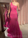 Elegant Hot Pink Sequins Mermaid One Shoulder Long Evening Prom Dresses, Custom Sparkly Prom Dress, MR8780