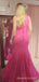Elegant Hot Pink Sequins Mermaid One Shoulder Long Evening Prom Dresses, Custom Sparkly Prom Dress, MR8780