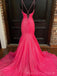 Elegant Deep V-neck Hot Pink Sequins Mermaid Long Evening Prom Dresses, Custom Sparkly Prom Dress, MR8783