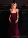 Burgundy Satin Spaghetti Straps Long Evening Prom Dresses, Custom Prom Dress, MR8791