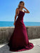 Burgundy Satin Spaghetti Straps Long Evening Prom Dresses, Custom Prom Dress, MR8791