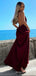 Burgundy Satin Spaghetti Straps Long Evening Prom Dresses, Custom Prom Dress, MR8791