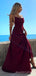 Burgundy Satin Spaghetti Straps Long Evening Prom Dresses, Custom Prom Dress, MR8791