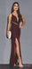 Deep V-neck Burgundy Sequins Mermaid Backless Long Evening Prom Dresses, Custom Prom Dress, MR8792