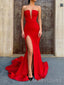 Mermaid Red Strapless Side Strapless Long Evening Prom Dresses, Custom Prom Dress, MR8796