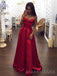 A-line Red Satin Sweet Heart Long Evening Prom Dresses, Custom Spaghetti Straps Prom Dress, MR8797