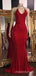 Red Sparkly Mermaid Spaghetti Straps Long Evening Prom Dresses, Custom C-neck Prom Dress, MR8799