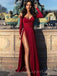Long Seeves Red High Slit Long Evening Prom Dresses, Custom Prom Dress, MR8802