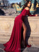 Long Seeves Red High Slit Long Evening Prom Dresses, Custom Prom Dress, MR8802
