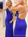 Simple Sequins Sparkly Long Spaghetti Straps Evening Prom Dresses, Custom V-neck Prom Dress, MR8804