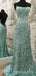 Spaghetti Straps Green Sequins Long Evening Prom Dresses, Custom Backless Prom Dress, MR8808