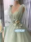 Elegant A-line Staghetti Straps V-neck Applique Long Prom Dresses, OL026