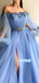 Elegant A-line Long Sleeves High Side Slit With Beads Prom Dresses, OL034
