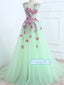 Beautiful A-line Sleevelesss V-back With Applique Long Prom Dresses, OL040