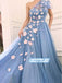 Elegant A-line One Shoulder Sleeveless With Applique Long Prom Dresses, OL041