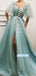 A-line Tulle V-neck High Side Slit With Applique Prom Dresses, OL043