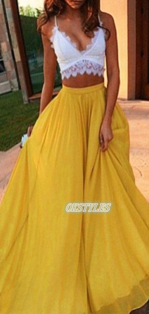 Charming Two-Pieces V-neck Floor-Length Prom Dresses, OL068