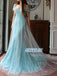 Elegant Tulle A-line Off-Shoulder V-neck Long Prom Dresses, OL072