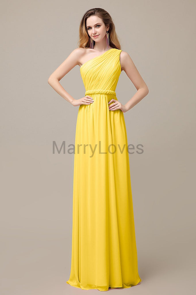 One Shoulder Chiffon Floor Length Bridesmaid Dresses