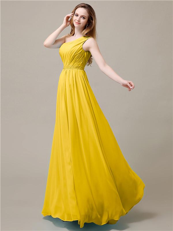 One Shoulder Chiffon Floor-Length Bridesmaid Dresses