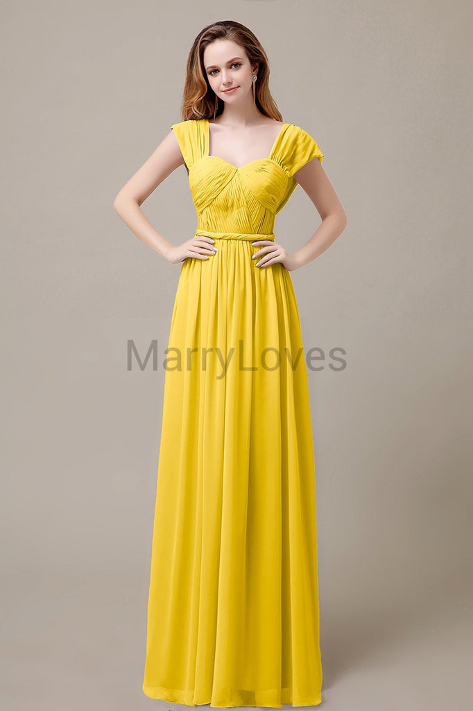 Floor Length Chiffon Bridesmaid Dresses with Pleated