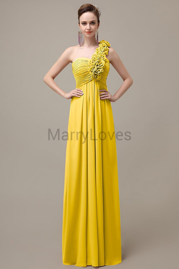 One Shoulder Chiffon Floor Length Bridesmaid Dresses