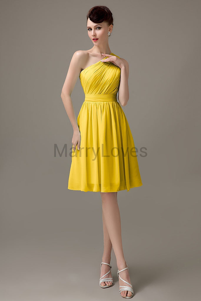 One Shoulder Pleats Bridesmaid Dresses