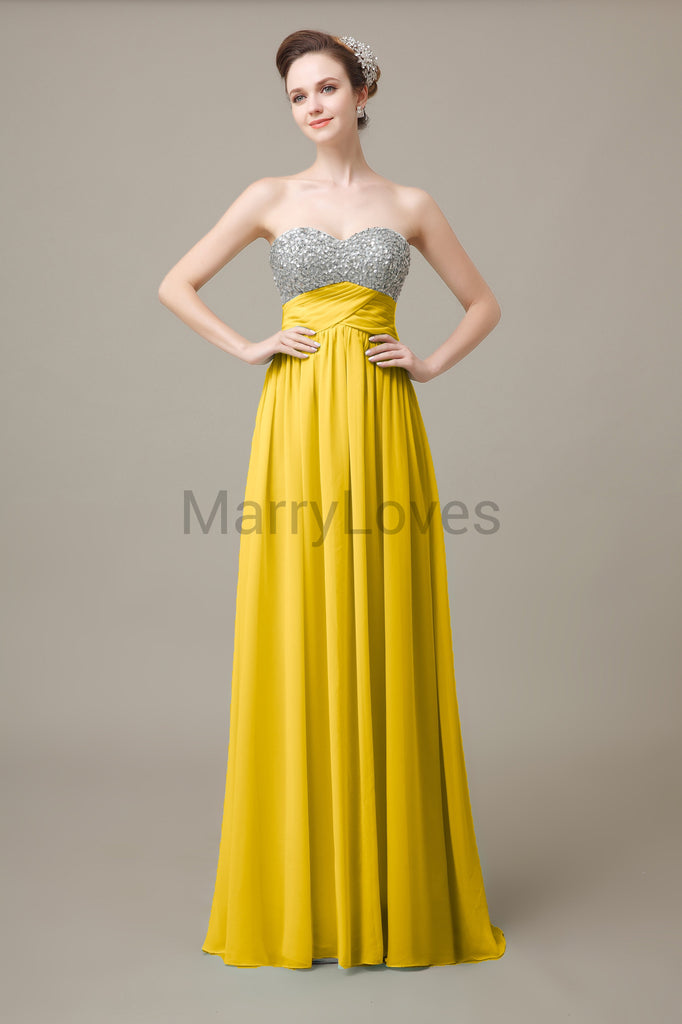 Sweetheart Top Sequin Long Chiffon Bridesmaid Dresses